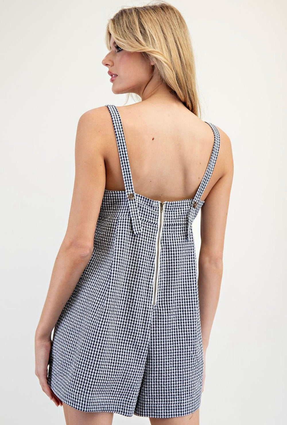 EESOME Gingham Oversized Romper - NAVY on Simply Obsessed