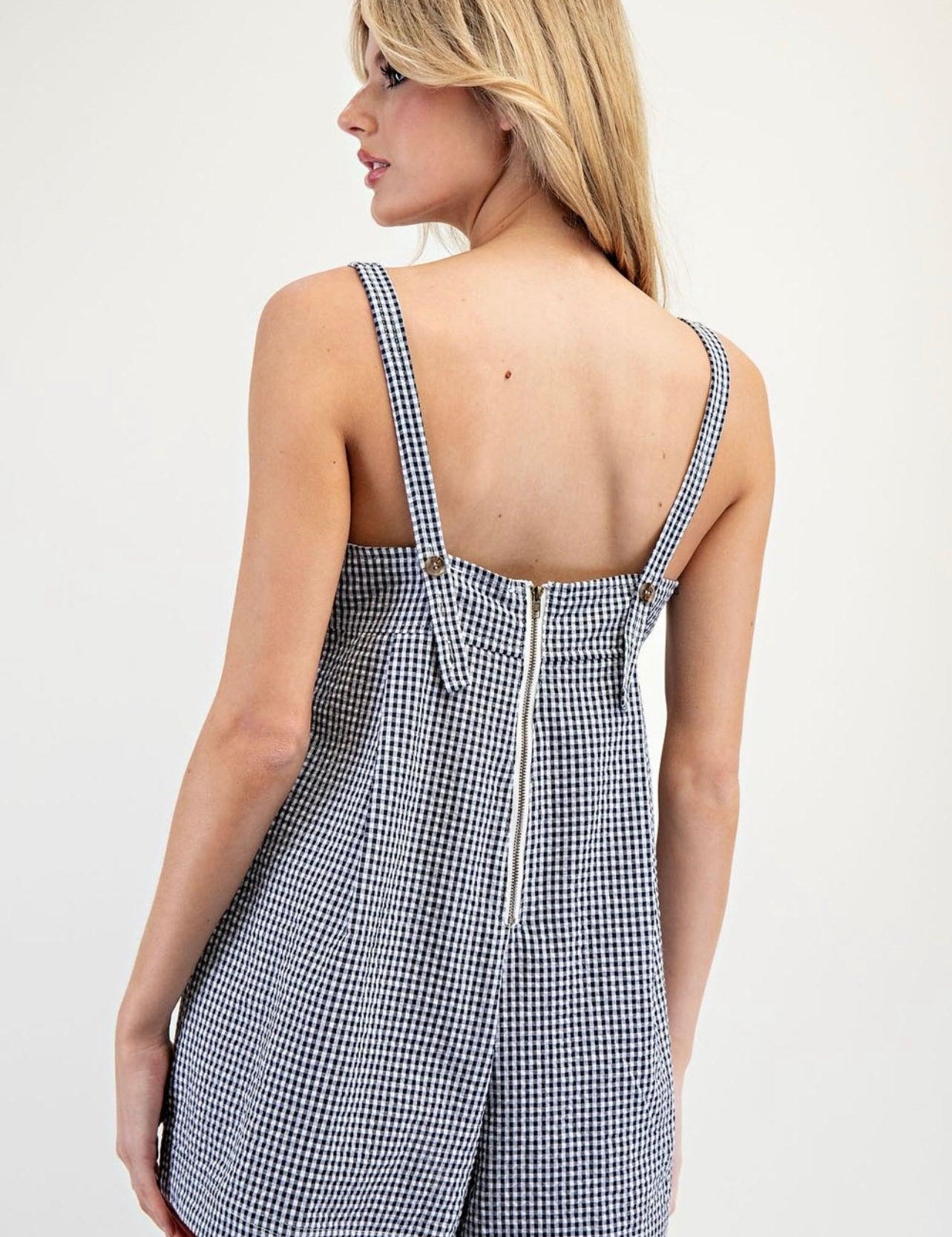 EESOME Gingham Oversized Romper - NAVY on Simply Obsessed