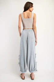 EESOME Mineral Washed Ribbon Side Tie Pants - TOPAZ GREEN on Simply Obsessed