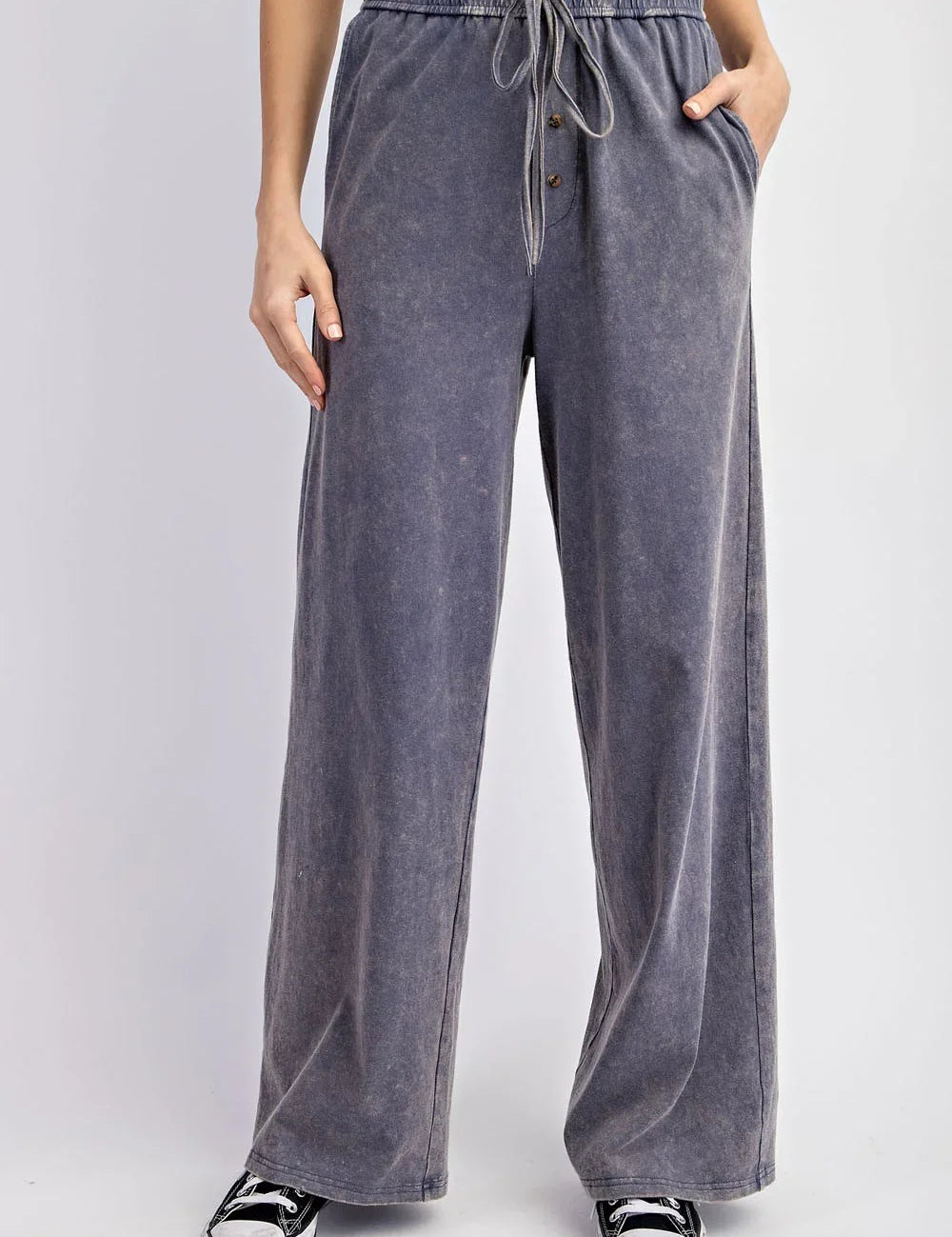 EESOME Mineral Washed Straight Leg Pants - DENIM on Simply Obsessed