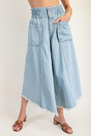 EESOME Mineral Washed Wide Leg Denim Culottes - LIGHT DENIM on Simply Obsessed