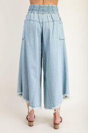 EESOME Mineral Washed Wide Leg Denim Culottes - LIGHT DENIM on Simply Obsessed
