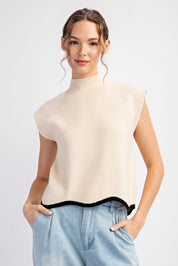 EESOME Scalloped Sleeve Sweater Vest - OATMEAL on Simply Obsessed