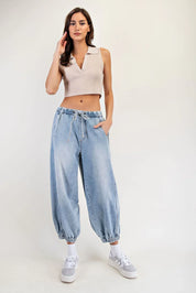 EESOME Snow Washed Denim Joggers on Simply Obsessed