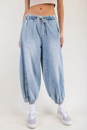 EESOME Snow Washed Denim Joggers on Simply Obsessed