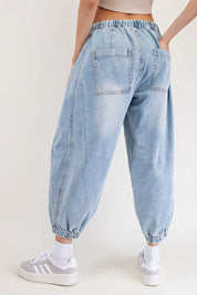 EESOME Snow Washed Denim Joggers on Simply Obsessed