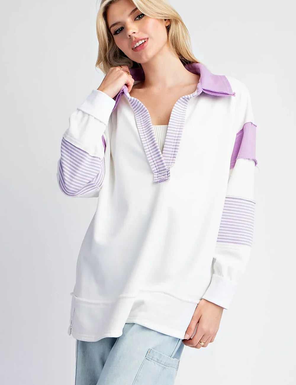 EESOME Soft Washed Colorblock Top - LAVENDER on Simply Obsessed