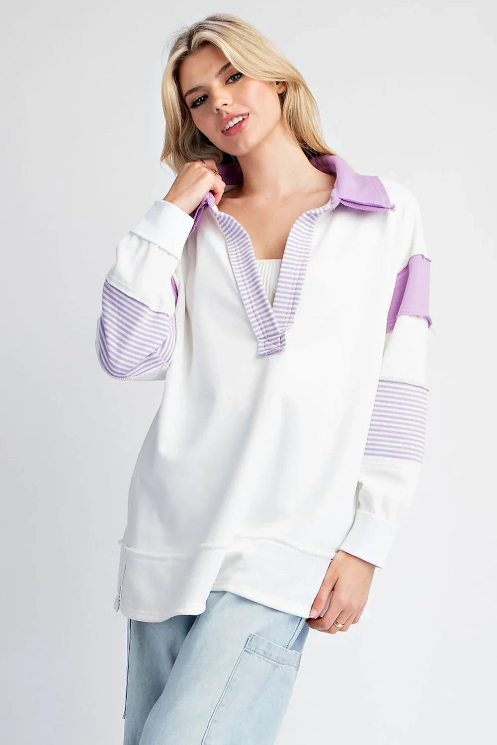 EESOME Soft Washed Colorblock Top - LAVENDER on Simply Obsessed