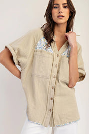 EESOME Soft Washed Paisley Panel Button Down - ROSEMARY on Simply Obsessed
