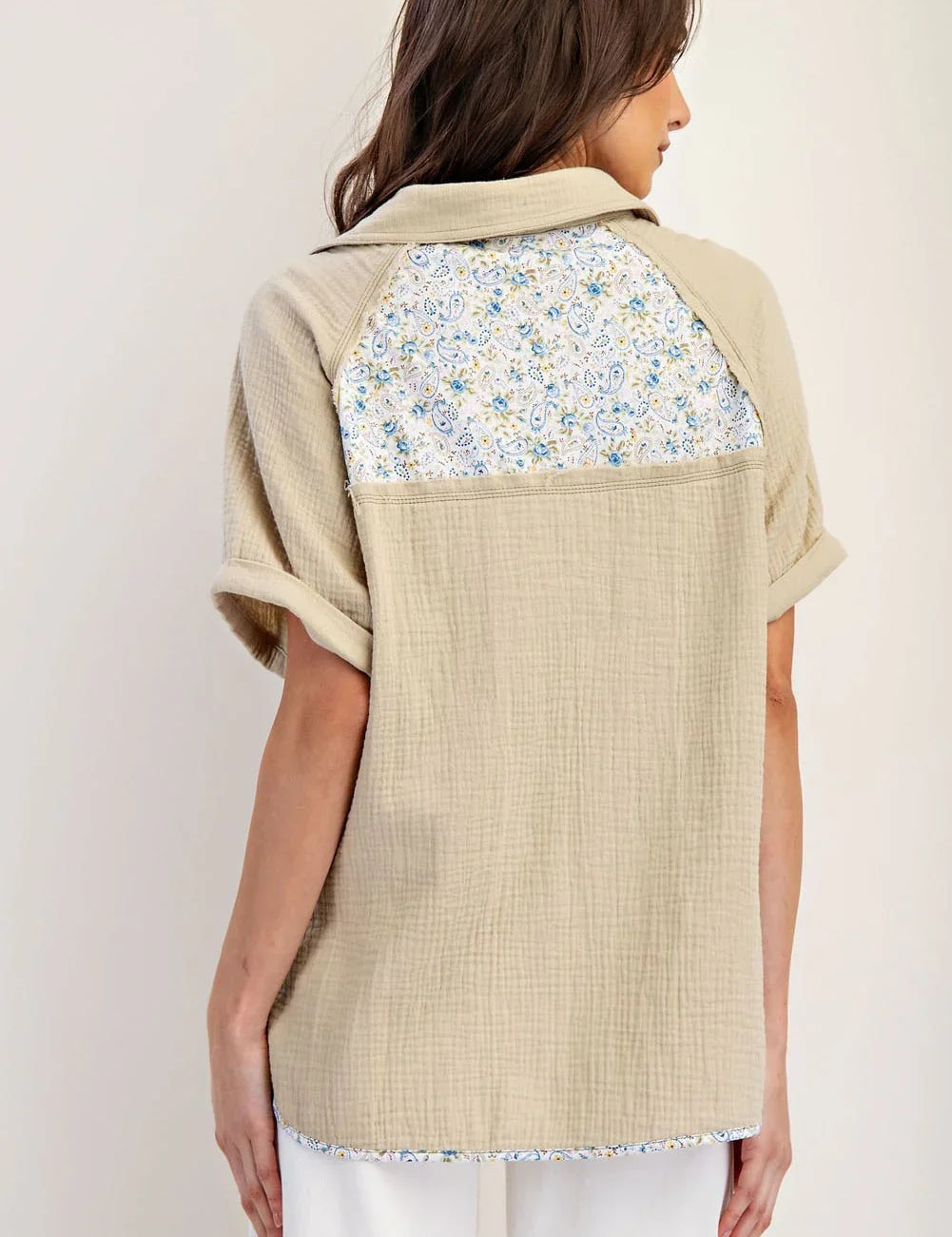EESOME Soft Washed Paisley Panel Button Down - ROSEMARY on Simply Obsessed