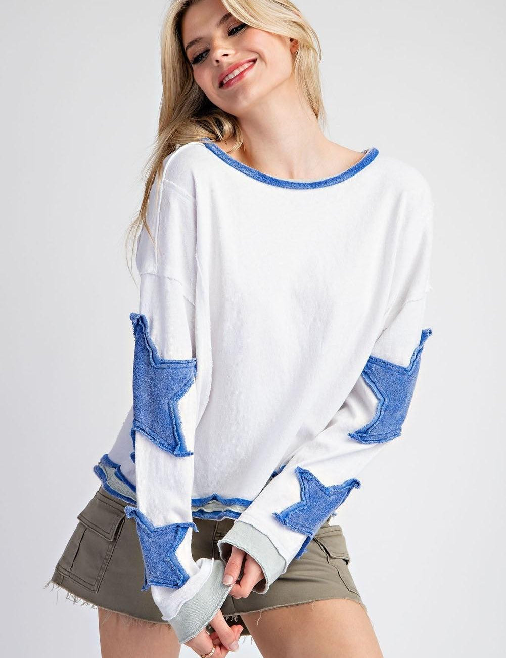 EESOME Star Patchwork Top - BLUE on Simply Obsessed
