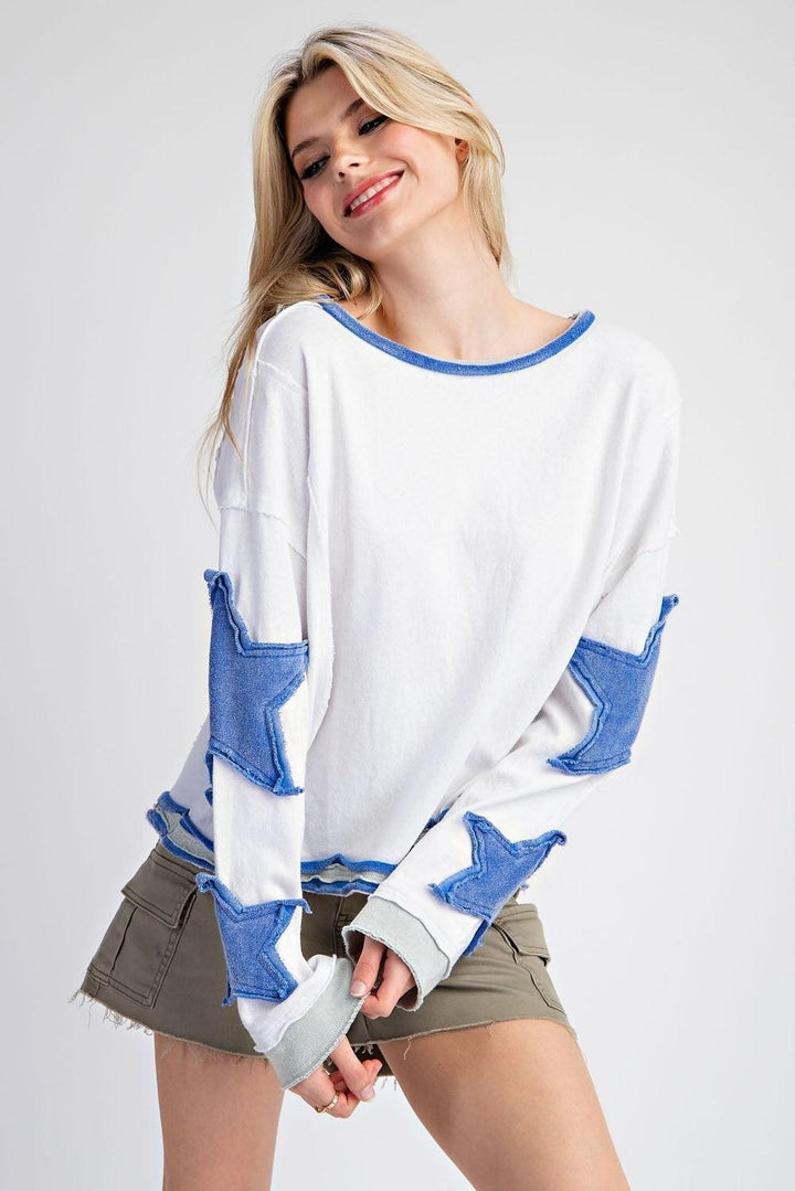 EESOME Star Patchwork Top - BLUE on Simply Obsessed