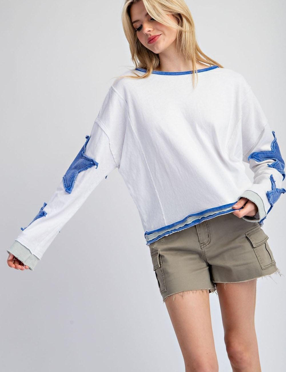 EESOME Star Patchwork Top - BLUE on Simply Obsessed