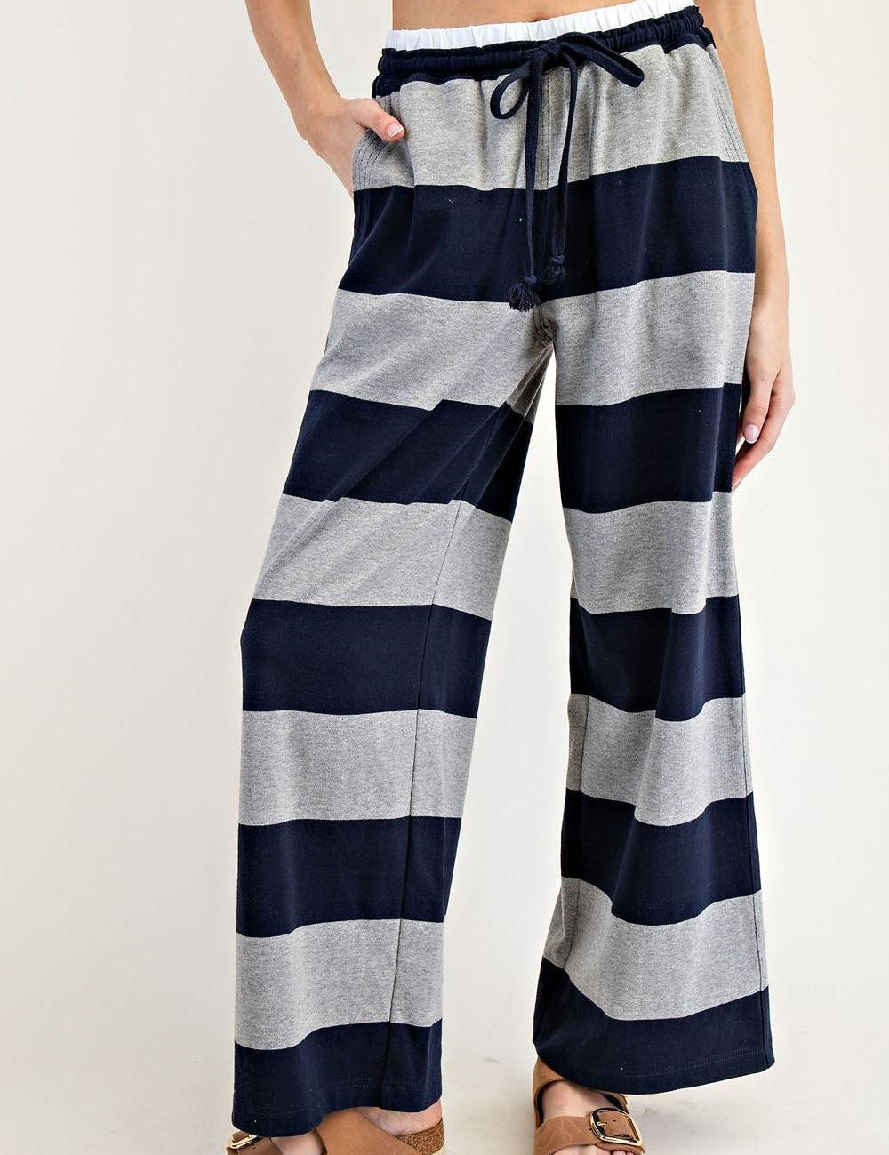 EESOME Striped Straight Leg Sweatpants on Simply Obsessed