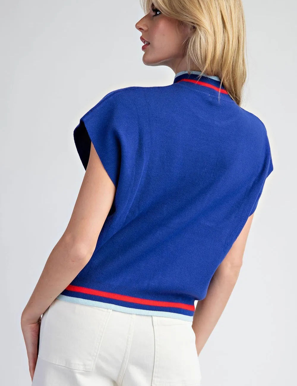 EESOME USA Short Sleeve Sweater Top - ROYAL BLUE on Simply Obsessed
