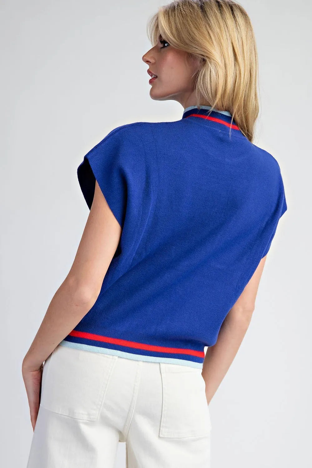 EESOME USA Short Sleeve Sweater Top - ROYAL BLUE on Simply Obsessed