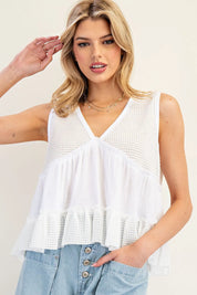 EESOME Waffle Knit V-Neck Top on Simply Obsessed