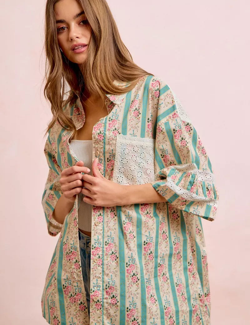 BIBI Eyelet Lace And Floral Mix And Match Shirt Top on Simply Obsessed