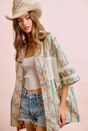BIBI Eyelet Lace And Floral Mix And Match Shirt Top on Simply Obsessed
