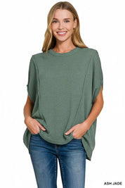 Zenana Drop Shoulder Short Sleeve Knit Top on Simply Obsessed