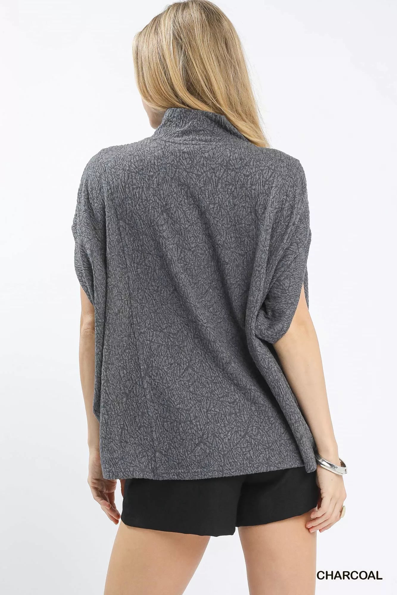 Umgee Textured Mock Neck Relaxed Top on Simply Obsessed