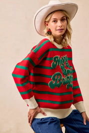 BIBI Christmas Theme Stripe Knit Top on Simply Obsessed