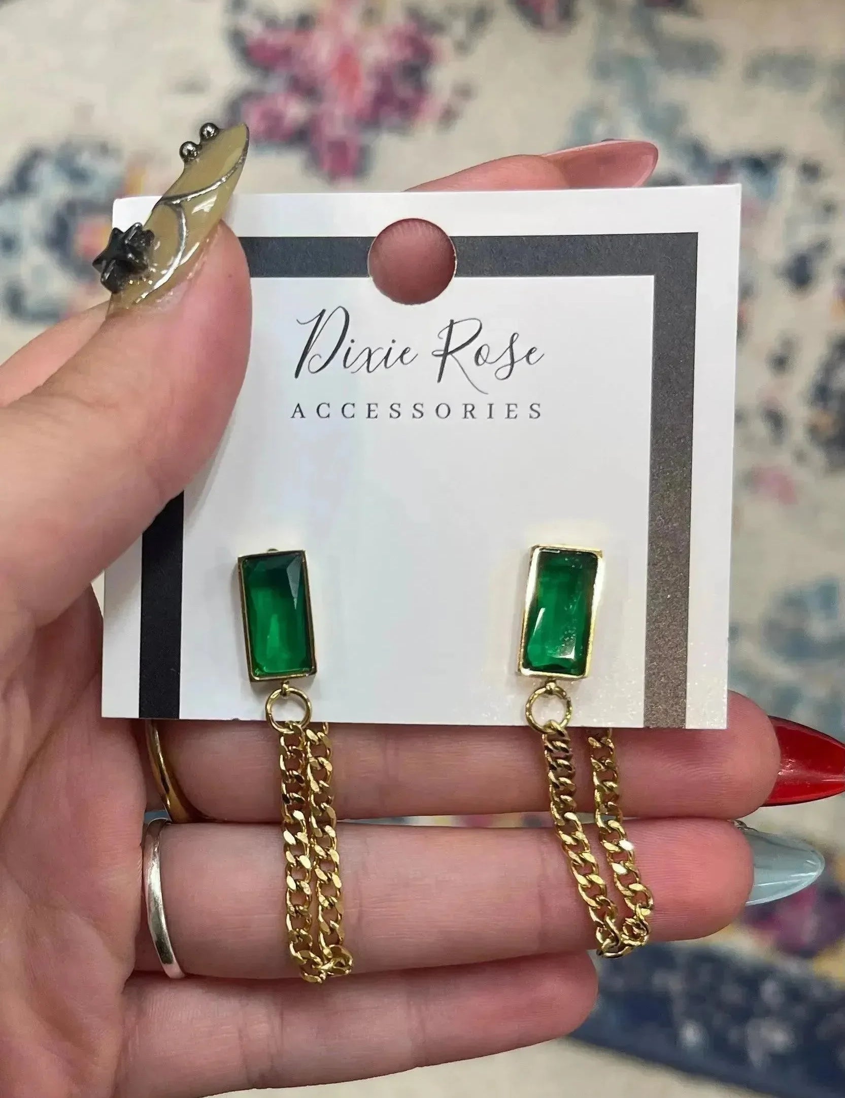 Emerald Chain Drop Earrings on Simply Obsessed