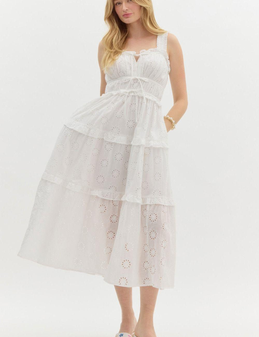ENTRO Lace Tiered Midi Dress - OFF WHITE on Simply Obsessed