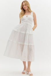 ENTRO Lace Tiered Midi Dress - OFF WHITE on Simply Obsessed