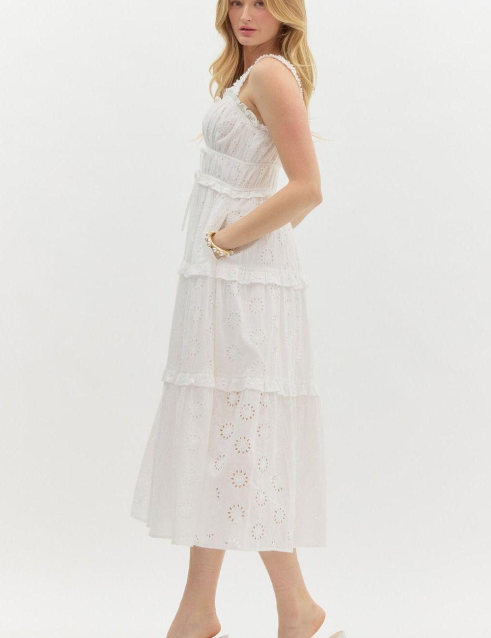 ENTRO Lace Tiered Midi Dress - OFF WHITE on Simply Obsessed