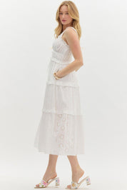 ENTRO Lace Tiered Midi Dress - OFF WHITE on Simply Obsessed