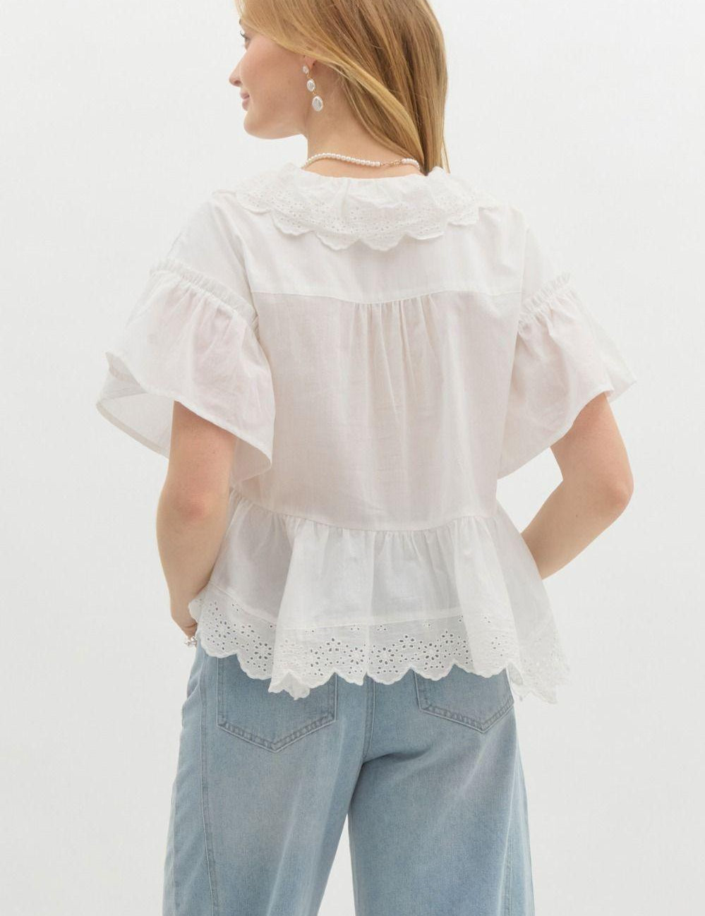 ENTRO Off Shoulder Ruffle V-Neck - OFF WHITE on Simply Obsessed