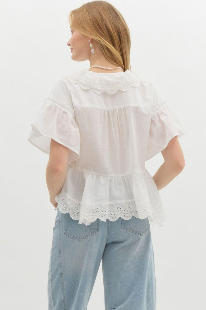 ENTRO Off Shoulder Ruffle V-Neck - OFF WHITE on Simply Obsessed