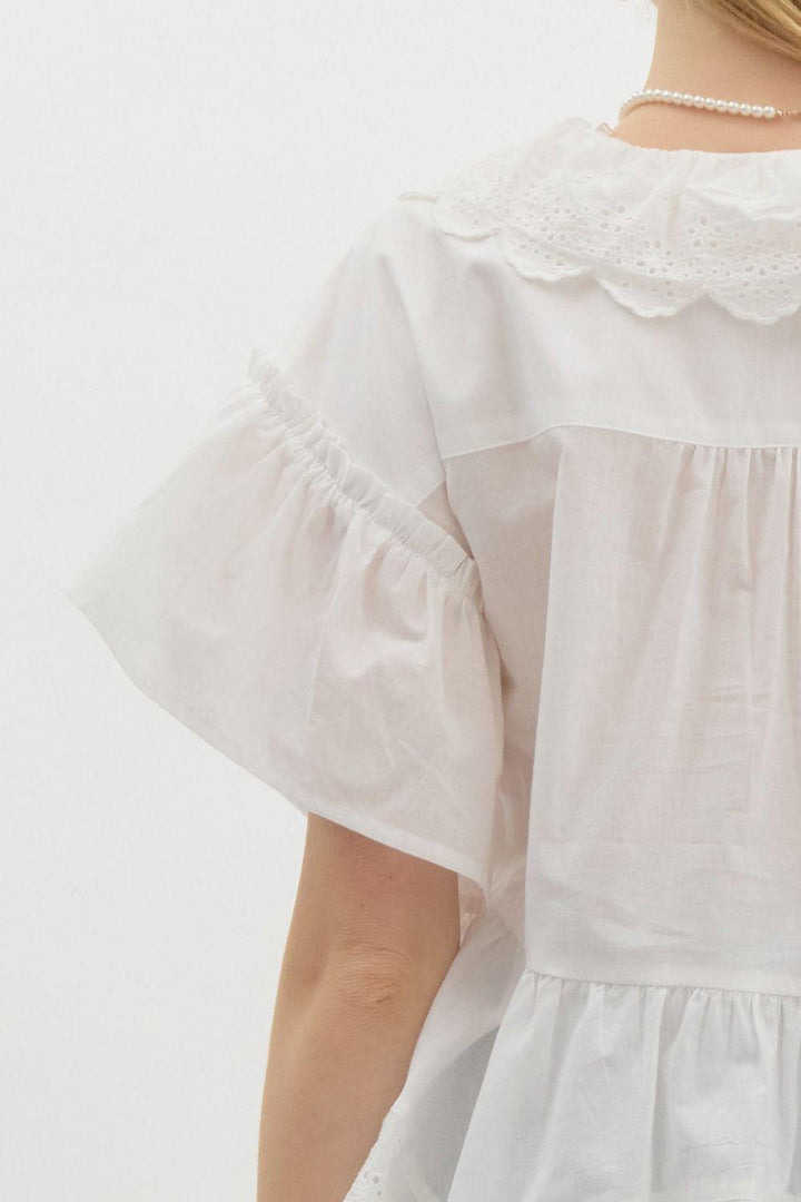 ENTRO Off Shoulder Ruffle V-Neck - OFF WHITE on Simply Obsessed