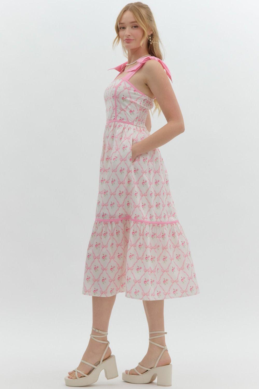 ENTRO Sleeveless Pullover Bow Midi Dress - PINK on Simply Obsessed