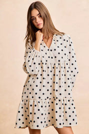 BIBI Polka Dot Corduroy Collared V Neck Dress on Simply Obsessed