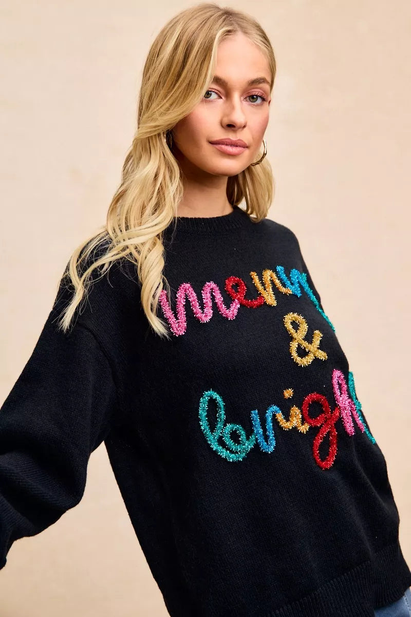 BIBI Tinsel Lettering Christmas Sweater on Simply Obsessed