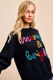 BIBI Tinsel Lettering Christmas Sweater on Simply Obsessed