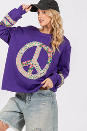 SAGE+FIG Peace Applique Patch Long Sleeve Top on Simply Obsessed