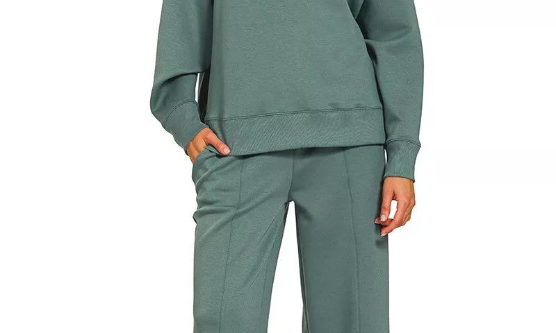 Zenana Scuba Collared Pullover and Pants Set on Simply Obsessed