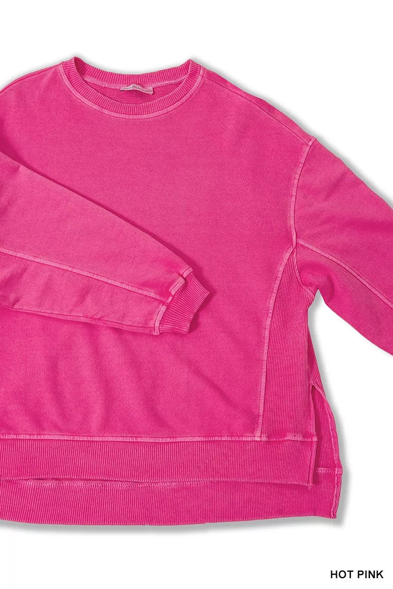 Zenana Full Size French Terry Pigment Dye & Enzyme Washing Pullover Plus Size on Simply Obsessed