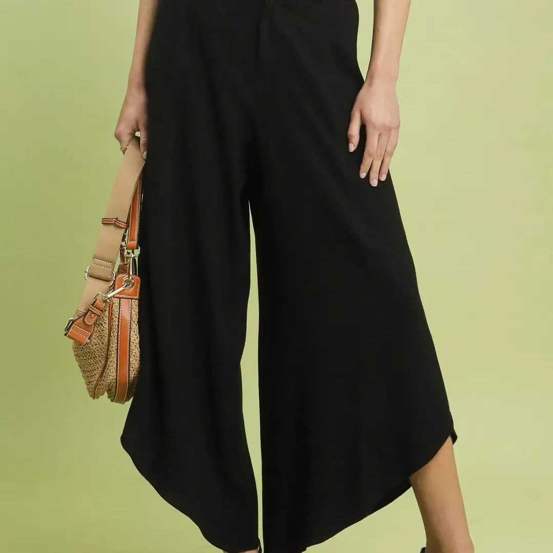 UMGEE Flowy Asymmetrical Hem Wide Leg Pants on Simply Obsessed