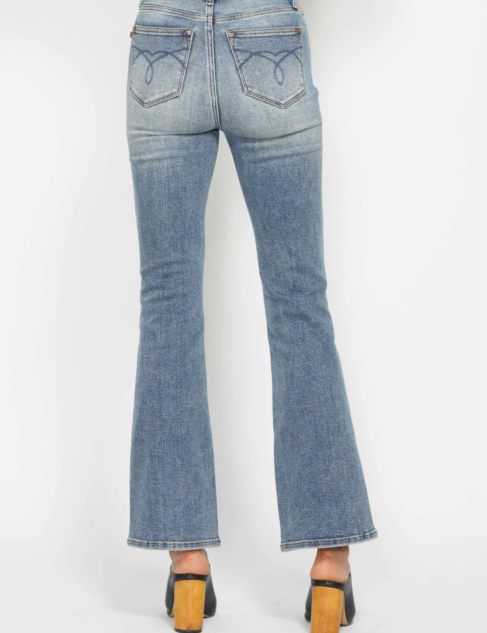 JUDY BLUE Full Size Tummy Control Back Embroidered Pocketed Bootcut Jeans Plus Size on Simply Obsessed