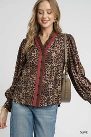 UMGEE Ruffle Trim Leopard Print Shirt on Simply Obsessed
