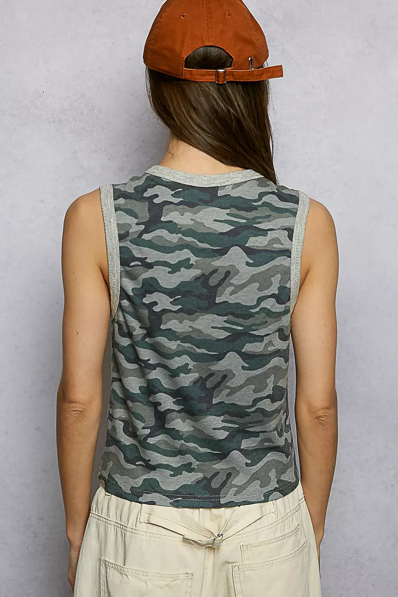 POL Studded Camouflage V-Neck Cropped Tank on Simply Obsessed
