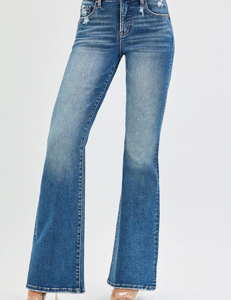 RISEN Full Size Tummy Control High Rise Flare Jeans Plus Size on Simply Obsessed
