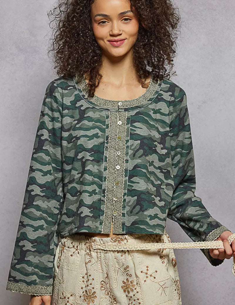 POL Camouflage Print Long Sleeve Top on Simply Obsessed
