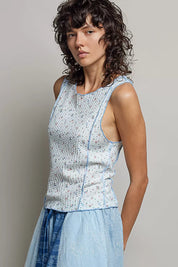 POL Seam detail Floral Round Neck Ribbed Tank on Simply Obsessed