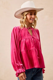 BiBi Christmas Theme Velvet Bow Tied Blouse on Simply Obsessed