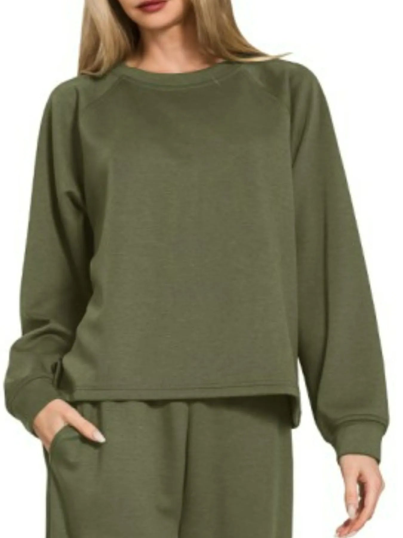 ZENANA Scuba Crewneck Sweatshirt and Pants Set on Simply Obsessed